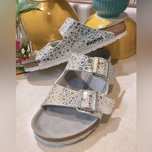 Birkenstock Women’s Sandals - silver and white pattern